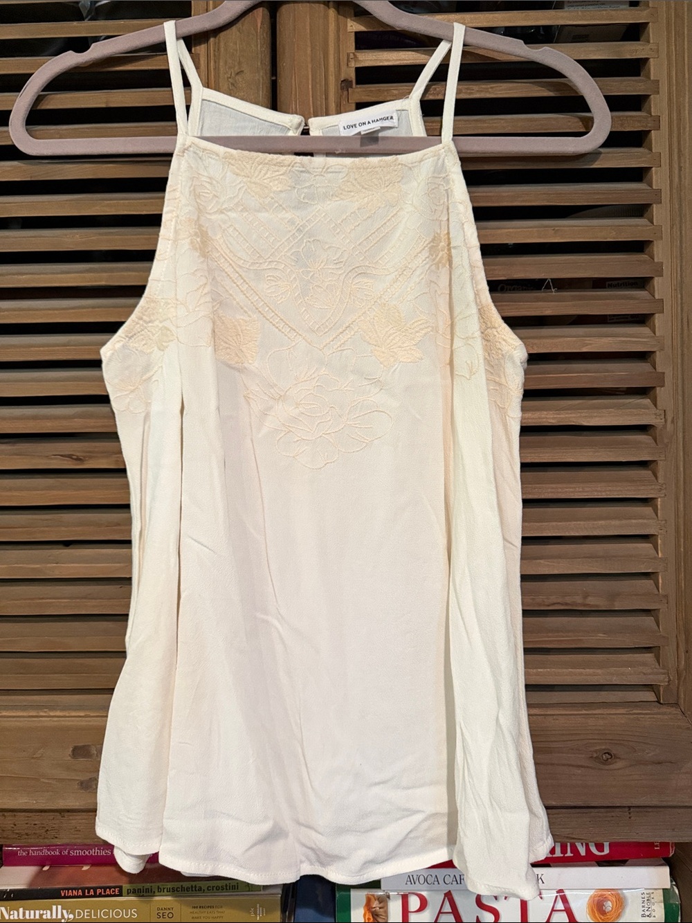 Love On A Hanger Soft Cream Embroidered Tank Top